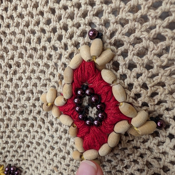 Vintage Medium Beaded Macrame Tan Beige Button Front V-neck Women's Vest *FLAWS - Picture 8 of 12